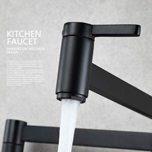 SOKNARKU Solid Brass Square Wall Mounted Folding Faucet Double Switch Foldable Kitchen Sink Pot Filler Faucet Matte Black