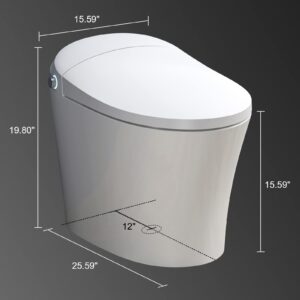 HOROW Heated Toilet, Upmarket Compact Toilet, One Piece Smart Toilet with Heating Seat, Small Tankless Toilet with Blackout Flush, Soft Close Cover, 25.6(L) x 15.6(W) x 19.8(H)