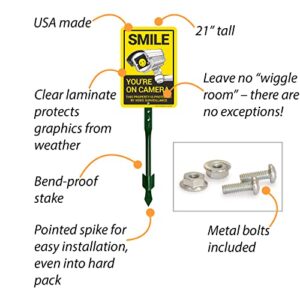 SmartSign 10x7 inch “Smile You’re On Camera, This Property Is Protected By Video Surveillance” Yard Sign with 18 inch Stake, 40 mil Aluminum, Laminated Engineer Grade Reflective, Multicolor, Set of 1