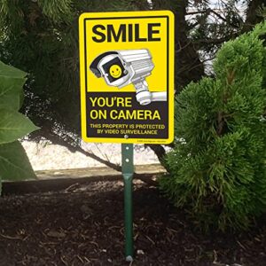 SmartSign 10x7 inch “Smile You’re On Camera, This Property Is Protected By Video Surveillance” Yard Sign with 18 inch Stake, 40 mil Aluminum, Laminated Engineer Grade Reflective, Multicolor, Set of 1