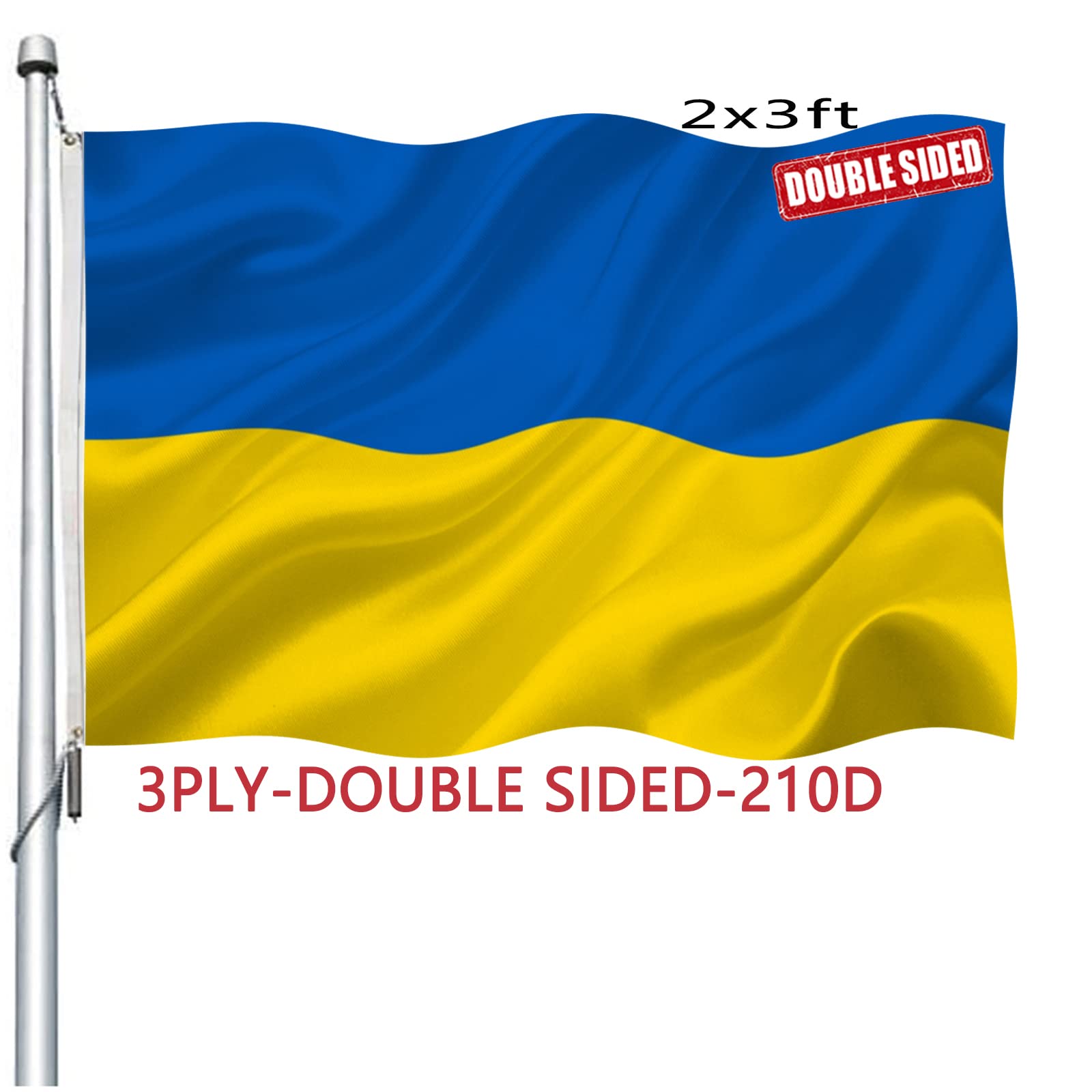 Double Sided Ukraine Flag 2x3 ft Outdoor- Ukrainian National Flags Heavy Duty 210D Polyester with Brass Grommets