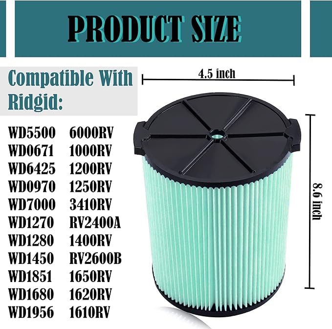 5-Layer Replacement Vacuum Filter VF6000 Compatible with Ridgid Wet/Dry Shop Vac 5-20 Gallon Vacuums WD5500 WD0671 WD6425 WD7000 WD1280 WD1851 WD1680 WD1956 RV2400A 1400RV RV2600B