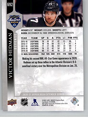 2020-21 Upper Deck Extended Series #692 Victor Hedman All-Star Team NHL Hockey Trading Card