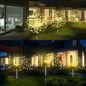 Solar Outdoor Garden Lights, [3 Pack] 360LED Solar Firework Lights 8 Modes Waterproof with Remote Control, Warm Yellow Starburst Fairy Lights for Pathway Backyard Patio Christmas Lawn Wedding Decor