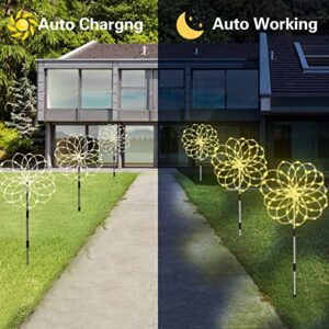 Solar Outdoor Garden Lights, [3 Pack] 360LED Solar Firework Lights 8 Modes Waterproof with Remote Control, Warm Yellow Starburst Fairy Lights for Pathway Backyard Patio Christmas Lawn Wedding Decor