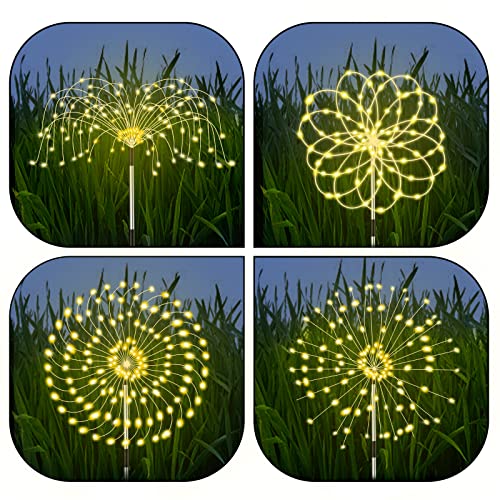 Solar Outdoor Garden Lights, [3 Pack] 360LED Solar Firework Lights 8 Modes Waterproof with Remote Control, Warm Yellow Starburst Fairy Lights for Pathway Backyard Patio Christmas Lawn Wedding Decor