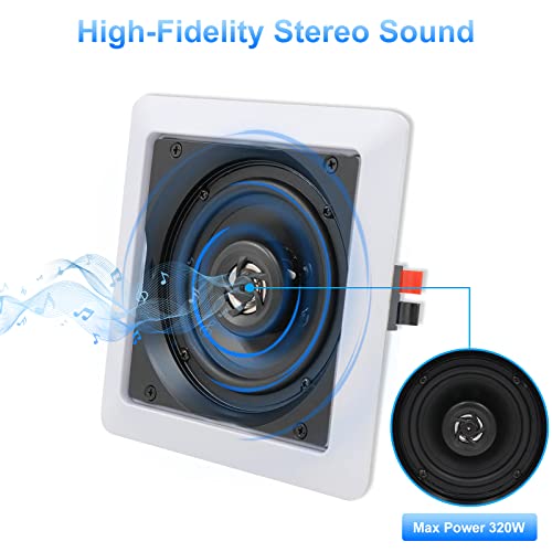 Herdio Bluetooth Ceiling Speakers, 320W 5.25 Inch Flush Mount in Wall Speakers Surround Sound System, Perfect for Home Theater, TV, Bathroom, White, 2 Pairs