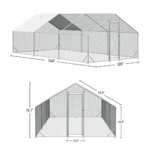 OUYESSIR Outdoor Metal Chicken Coop, Large Walk-in Chicken Run Pen with Waterproof Cover, Rabbit Habitat Poultry Cage for Backyard Farm Use (10’L x20’W x 6.56’H, Silver)