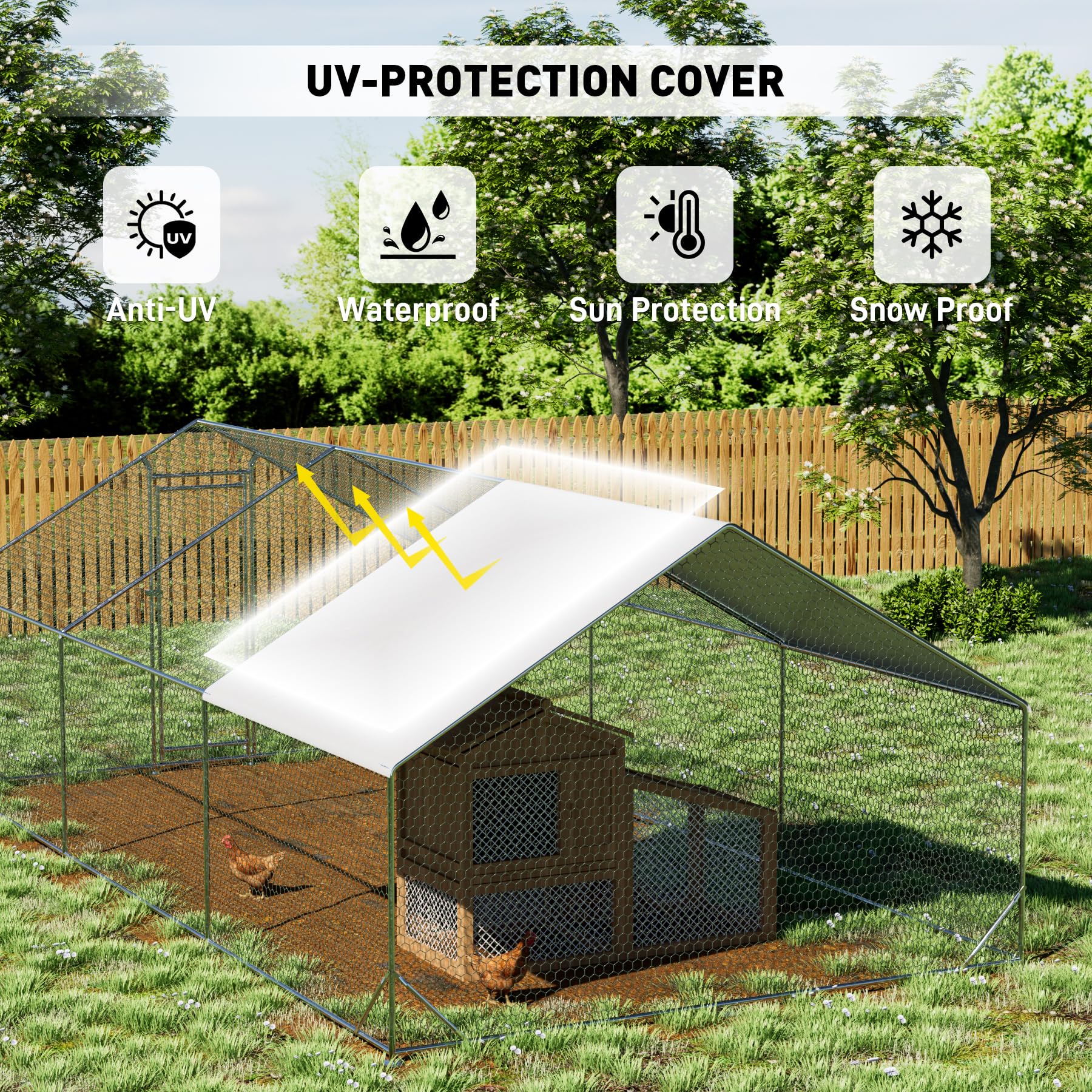 OUYESSIR Outdoor Metal Chicken Coop, Large Walk-in Chicken Run Pen with Waterproof Cover, Rabbit Habitat Poultry Cage for Backyard Farm Use (10’L x20’W x 6.56’H, Silver)