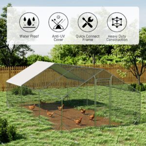 OUYESSIR Outdoor Metal Chicken Coop, Large Walk-in Chicken Run Pen with Waterproof Cover, Rabbit Habitat Poultry Cage for Backyard Farm Use (10’L x20’W x 6.56’H, Silver)