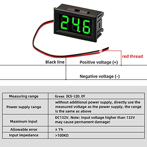 CenryKay 6PCS 2 Wire Green DC 4.5-30V 0.56" LED Panel Digital Display Voltage Meter Mini DC Digital Voltmeter