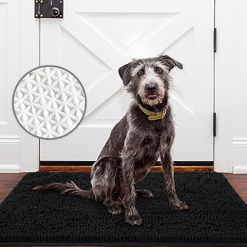 Ompaa Chenille Indoor Door Mat Entryway Rug, 36x24 Black, Super Absorbent Mud Mats for Dirty Dogs Paws & Muddy Shoes, Non Slip Welcome Floor Doormats for Home Front Back Door, Patio, Garage, Entrance