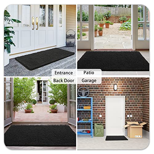 Ompaa Chenille Indoor Door Mat Entryway Rug, 36x24 Black, Super Absorbent Mud Mats for Dirty Dogs Paws & Muddy Shoes, Non Slip Welcome Floor Doormats for Home Front Back Door, Patio, Garage, Entrance