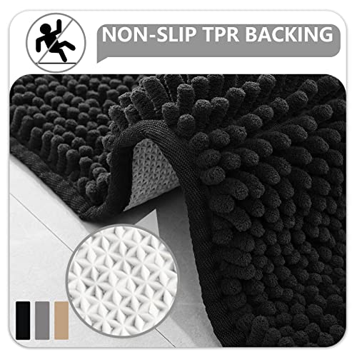 Ompaa Chenille Indoor Door Mat Entryway Rug, 36x24 Black, Super Absorbent Mud Mats for Dirty Dogs Paws & Muddy Shoes, Non Slip Welcome Floor Doormats for Home Front Back Door, Patio, Garage, Entrance