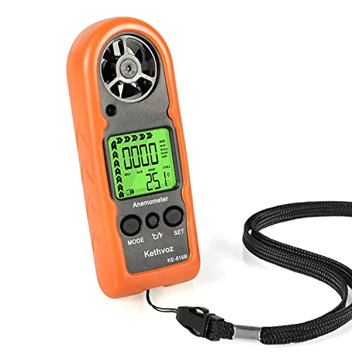 Mini Anemometer Digital Wind Speed Meter, Kethvoz Handheld Wind Tester Measure Windspeed Check Air Velocity Temperature for Hunting Windsurfing Sailing Shooting Drone Outdoor Activities 816B