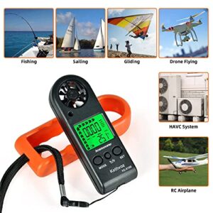 Mini Anemometer Digital Wind Speed Meter, Kethvoz Handheld Wind Tester Measure Windspeed Check Air Velocity Temperature for Hunting Windsurfing Sailing Shooting Drone Outdoor Activities 816B