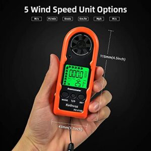 Mini Anemometer Digital Wind Speed Meter, Kethvoz Handheld Wind Tester Measure Windspeed Check Air Velocity Temperature for Hunting Windsurfing Sailing Shooting Drone Outdoor Activities 816B