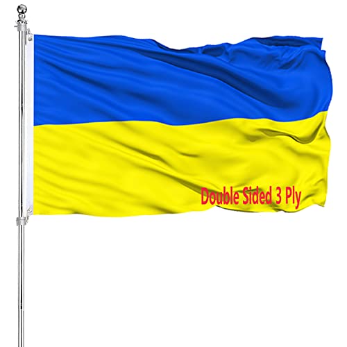 Ukrainian Flag 3x5 Outdoor Indoor Double Sided Heavy Duty 3 Ply 200D Polyester and Durable Canvas Header with 2 Brass Grommets