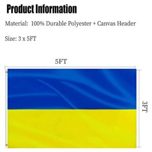 Ukrainian Flag 3x5 Outdoor Indoor Double Sided Heavy Duty 3 Ply 200D Polyester and Durable Canvas Header with 2 Brass Grommets