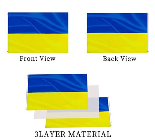 Ukrainian Flag 3x5 Outdoor Indoor Double Sided Heavy Duty 3 Ply 200D Polyester and Durable Canvas Header with 2 Brass Grommets