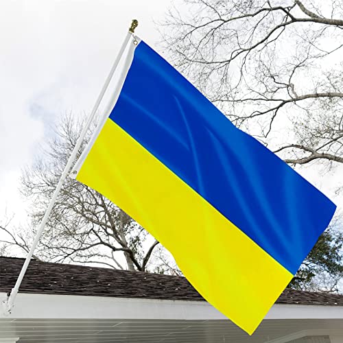 Ukrainian Flag 3x5 Outdoor Indoor Double Sided Heavy Duty 3 Ply 200D Polyester and Durable Canvas Header with 2 Brass Grommets