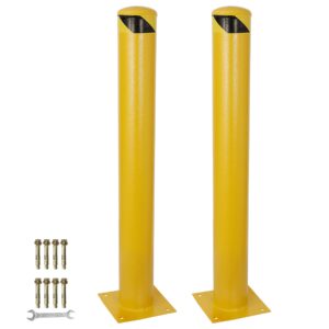 DorBuphan 2Packs 36-4.5 Bollards 4-1/2" OD 36" Height Safety Bollard Yellow Powder Coat Street Bollard Parking Post 4 Free Anchor Bolts for Garage or Parking Lot