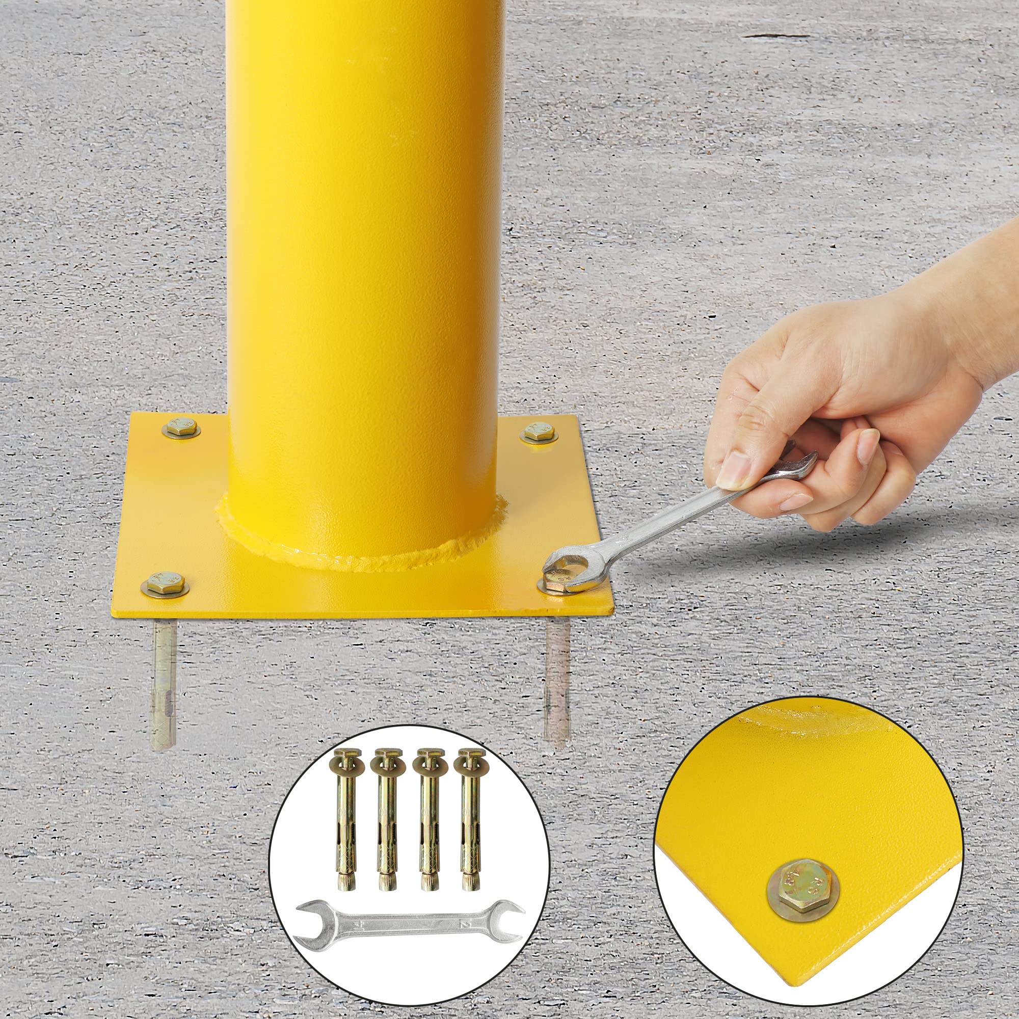 DorBuphan 2Packs 36-4.5 Bollards 4-1/2" OD 36" Height Safety Bollard Yellow Powder Coat Street Bollard Parking Post 4 Free Anchor Bolts for Garage or Parking Lot