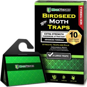 maxguard birdseed pantry moth traps (10 xl pack) extra strength pheromones | non-toxic extra large sticky glue trap for bird seed storage areas | attract, trap and kill moths