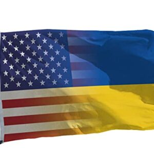 American& Ukraine Flag 3x5 Ft -Smooth Satin Fabric Double Sided Print Ukrainian National Flags -USA Stand With Ukraine 3x5 Foot Flag Show where you stand Banner