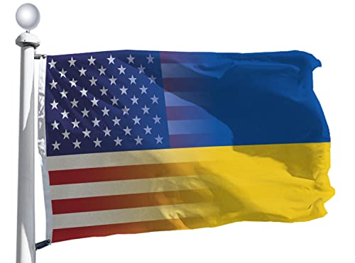 American& Ukraine Flag 3x5 Ft -Smooth Satin Fabric Double Sided Print Ukrainian National Flags -USA Stand With Ukraine 3x5 Foot Flag Show where you stand Banner
