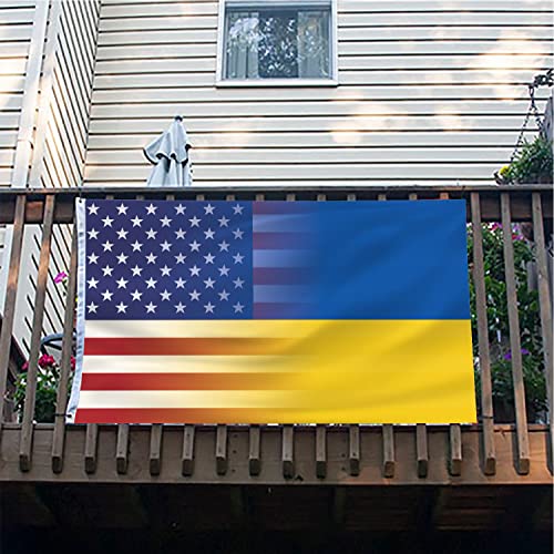 American& Ukraine Flag 3x5 Ft -Smooth Satin Fabric Double Sided Print Ukrainian National Flags -USA Stand With Ukraine 3x5 Foot Flag Show where you stand Banner