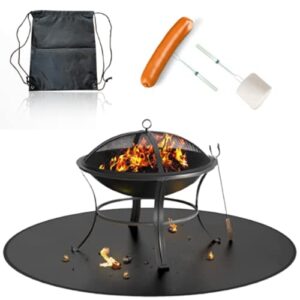 fuoco fire pit mat | 36” round outdoor bbq grill protector | round fire pit mat | heat resistant fire pit mat for patio, deck, grass | flat top gas propane burner with roasting stick & ebook