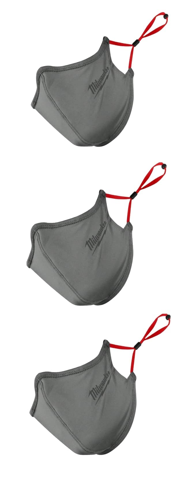 3 PACK Milwaukee 2-Layer Performance Face Mask —One Size (Grey)