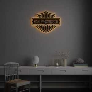 Harley Davidson Wall Sign - Led Illumination - Garage Sign - Wall Art Orange White (20x15") (20x15")