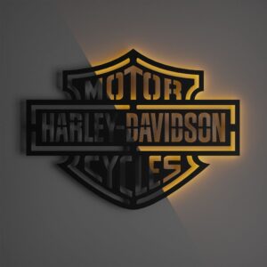Harley Davidson Wall Sign - Led Illumination - Garage Sign - Wall Art Orange White (20x15") (20x15")