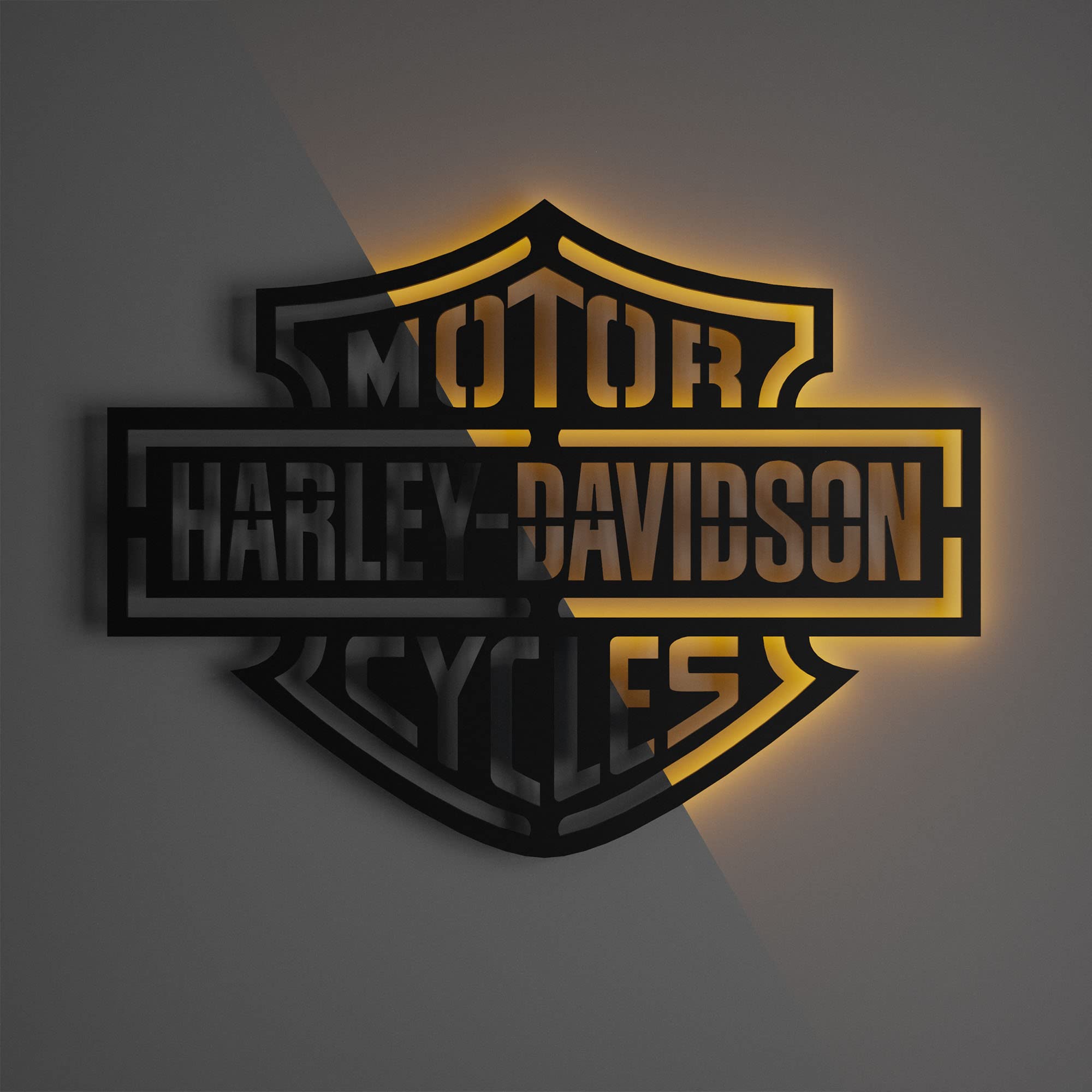 Harley Davidson Wall Sign - Led Illumination - Garage Sign - Wall Art Orange White (20x15") (20x15")