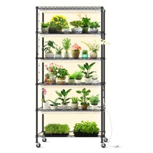 bstrip diy plant shelf with grow light, grow light shelf with adjustable rack and wheels, plant stand, 8-pack 192w t8 3000k full spectrum grow lights for seed starting,seed tray(29.5l x 13.8w x70.9h)
