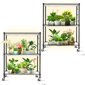 Bstrip DIY Plant Shelf with Grow Light, Grow Light Shelf with Adjustable Rack and Wheels, Plant Stand, 8-Pack 192W T8 3000K Full Spectrum Grow Lights for Seed Starting,Seed Tray(29.5L x 13.8W x70.9H)