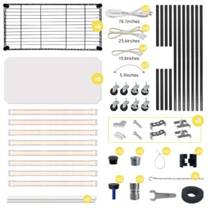Bstrip DIY Plant Shelf with Grow Light, Grow Light Shelf with Adjustable Rack and Wheels, Plant Stand, 8-Pack 192W T8 3000K Full Spectrum Grow Lights for Seed Starting,Seed Tray(29.5L x 13.8W x70.9H)