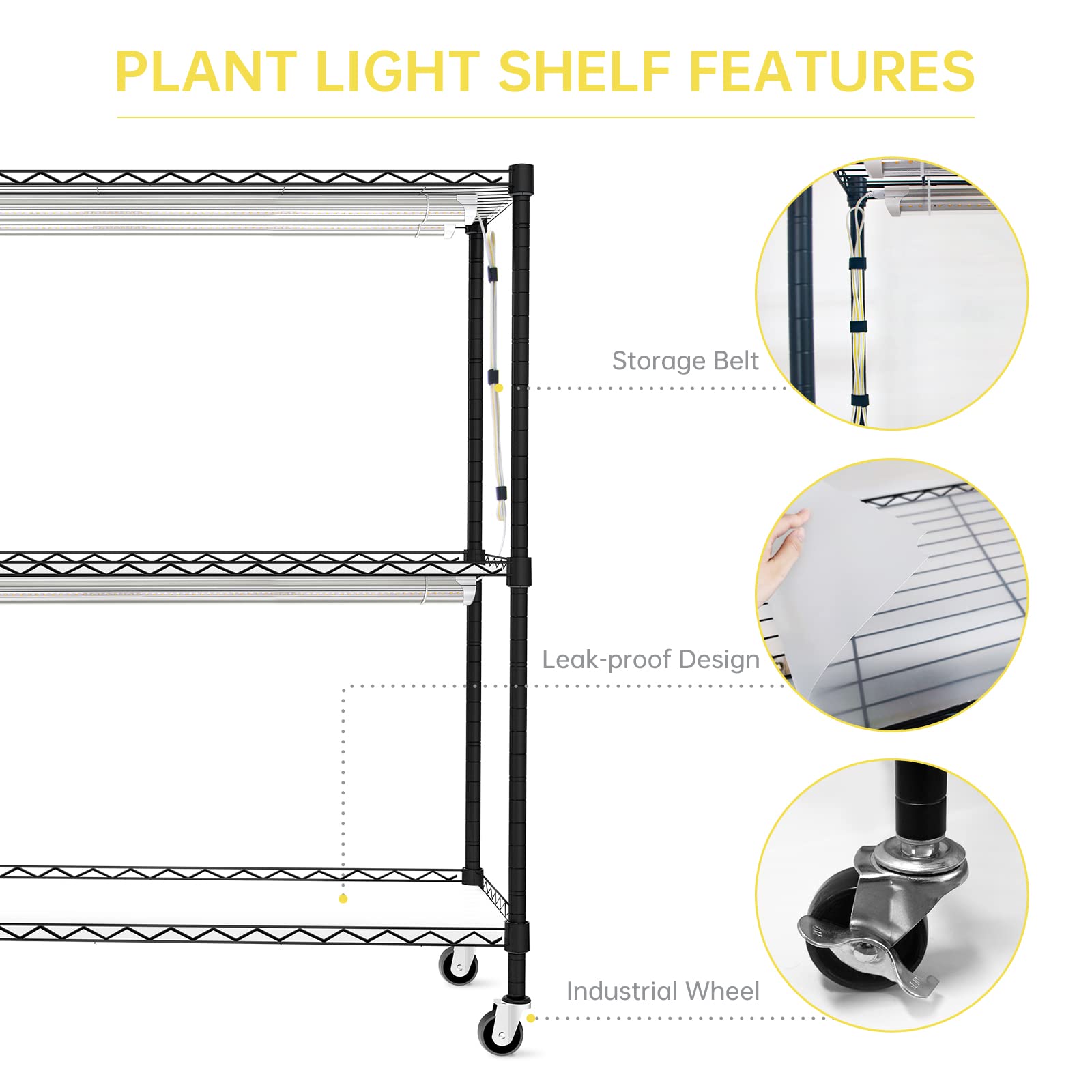 Bstrip DIY Plant Shelf with Grow Light, Grow Light Shelf with Adjustable Rack and Wheels, Plant Stand, 8-Pack 192W T8 3000K Full Spectrum Grow Lights for Seed Starting,Seed Tray(29.5L x 13.8W x70.9H)