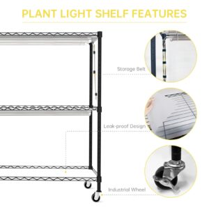 Bstrip Plant Shelf with Grow Light, 4-Tier Large Grow Light Shelf with Wheels, Stainless Steel, 12-Pack 288W T8 Full Spectrum Grow Lights for Seed Starting(57.4" L x 13.8" W x 59" H)