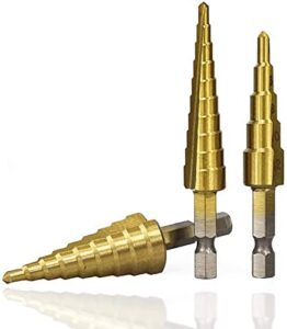 3pcs titanium uni step drill bit set,sizes 3-12mm 4-12mm 4-20mm