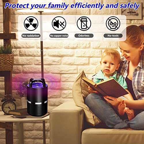 Indoor Insect Trap Non-Zapper Fruit Fly Traps Catcher & Mosquito Killer, Flies, Gnat, Moth, Bug-Zapper Traps with Bug Light, Strong Suction & Sticky Glue Boards, Black