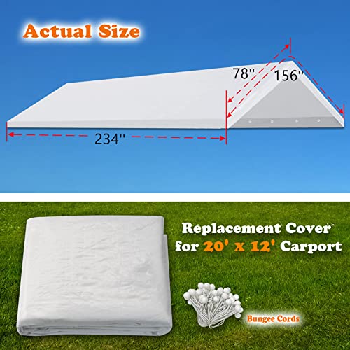 Strong Camel Carport Conopy Cover 12 x 20 Feet Replacement Tent Garage Outdoor Top Tarp Car Shelter with Ball Bungees (with Edge, Frame Not Included)