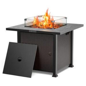 embrange 32in propane fire pit table,50,000btu auto-ignition gas fire pit table with glass wind guard, csa certification,outdoor fire pit for deck/patio/porch/poolside, black