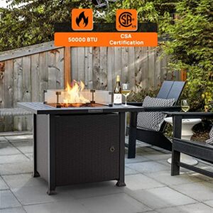 EMBRANGE 32In Propane Fire Pit Table,50,000BTU Auto-Ignition Gas Fire Pit Table with Glass Wind Guard, CSA Certification,Outdoor Fire Pit for Deck/Patio/Porch/Poolside, Black