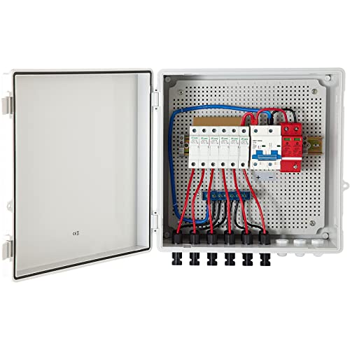 VEVOR PV Combiner Box, 6 String with 15A Rated Current Fuse, 125A Circuit Breaker, Lightning Arreste Connector for On/Off Grid Solar Panel System, IP65 Waterproof, White