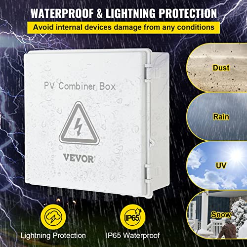 VEVOR PV Combiner Box, 6 String with 15A Rated Current Fuse, 125A Circuit Breaker, Lightning Arreste Connector for On/Off Grid Solar Panel System, IP65 Waterproof, White