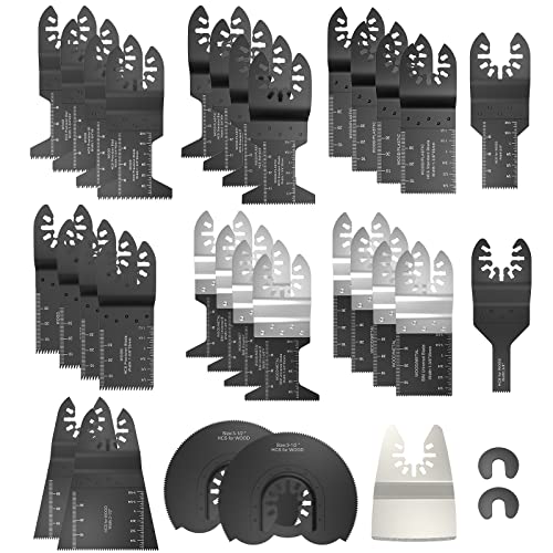 Oscillating Saw Blades, 33pcs Quick Release Oscillating Tool Blades for Wood Metal Cutting, Multi Tool blades Compatible with Fein Multimaster Porter Dewalt Makita Milwaukee Chicago Craftsmans etc.