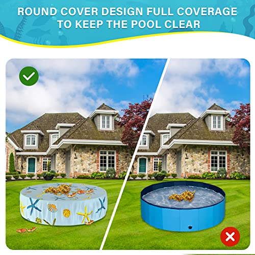 Ladadee Foldable Round Dog Swimming Pool Cover, for 48" Collapsible Outdoor Tub,PVC Coating Waterproof and UV Protection, Leakproof Washable Kiddie Pet Small Paddling Bath Accessories